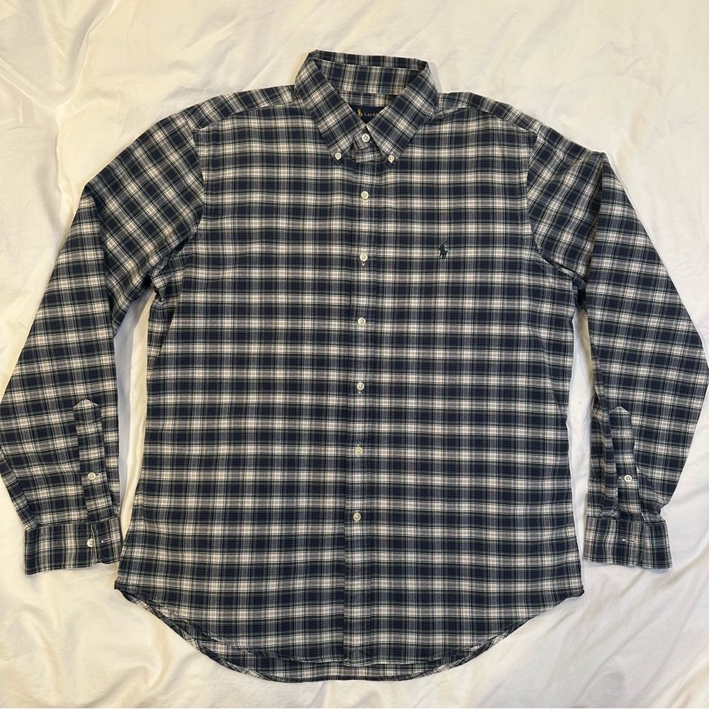 Vintage Polo Ralph Lauren Plaid Oxford Shirt Men’s L Blue Green Button-Down Prep